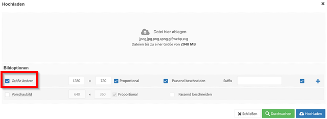 bilder hochladen und verkleinern