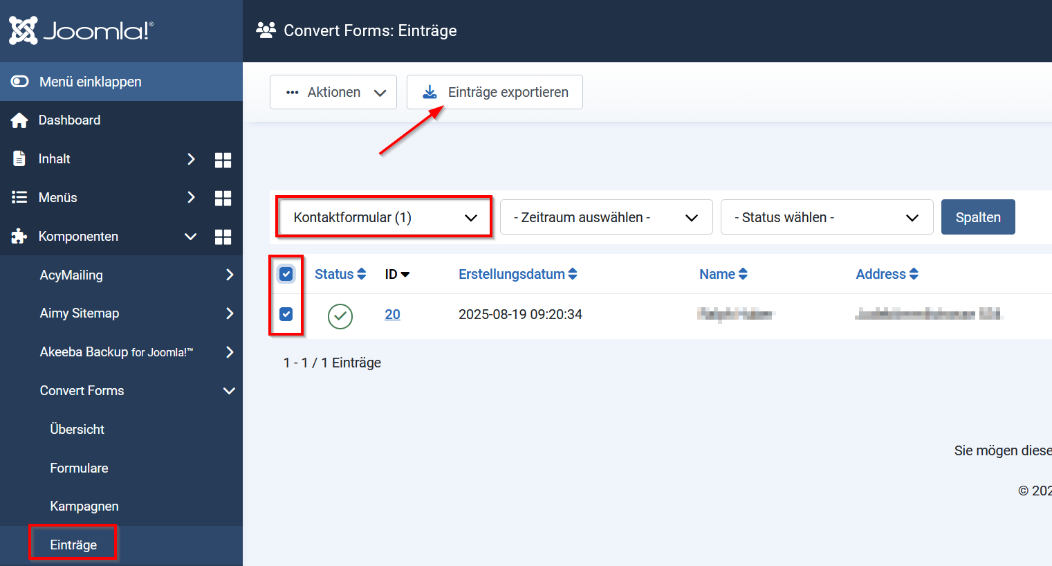 formular datenexport