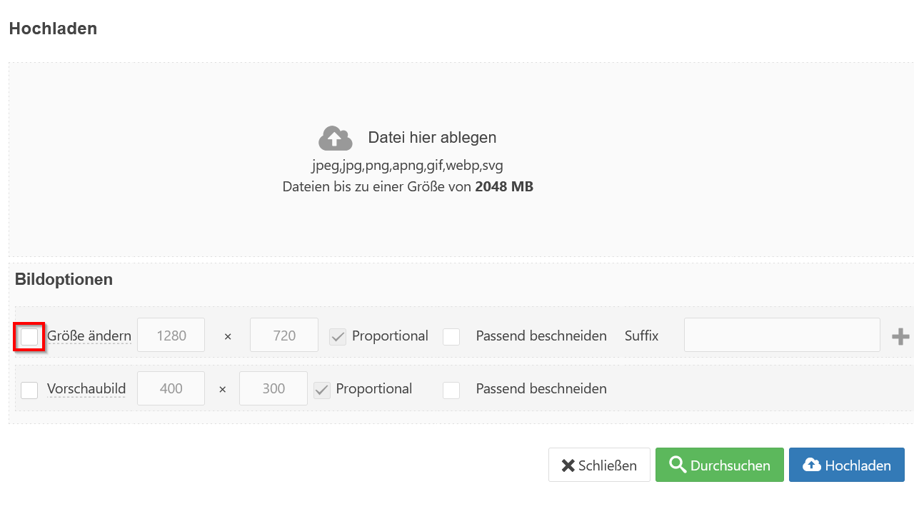 bildgroesse aendern beim hochladen